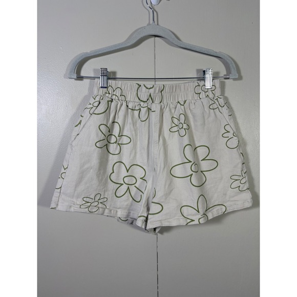 Bailey Rose Pants - Bailey Rose Green Floral Outline Cream Denim Shorts M Daisy Indie Beachy Whimsy